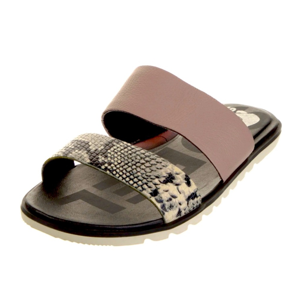 Sorel Double-Band Slide Sandal in Mauve and Snake Print